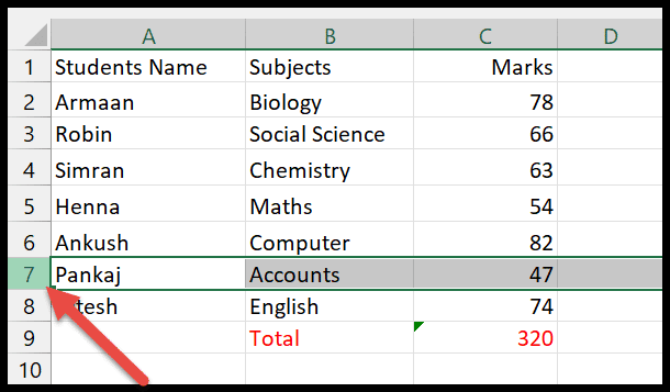 Các bước để di chuyển một hàng trong Excel